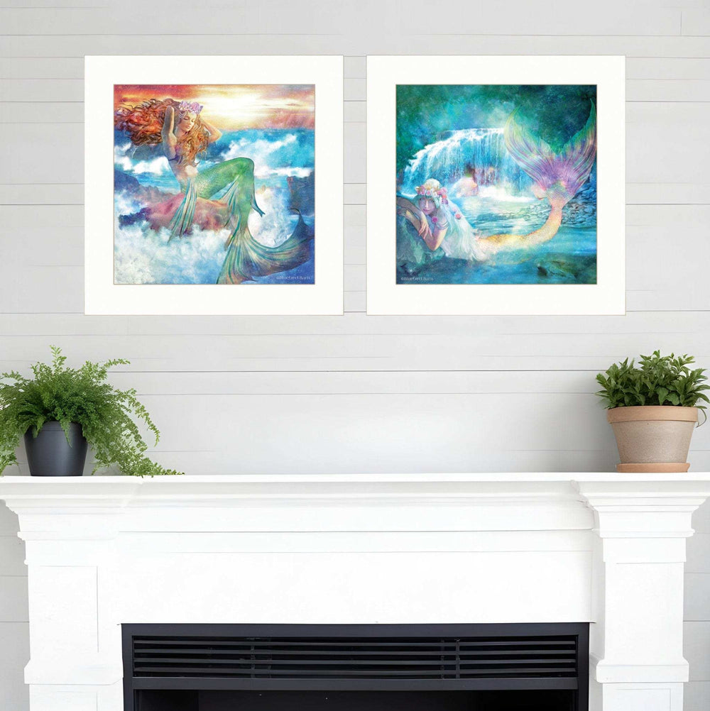 Set Of Two Mermaids 1 White Framed Print Wall Art - Homeroots - Flyclothing LLC