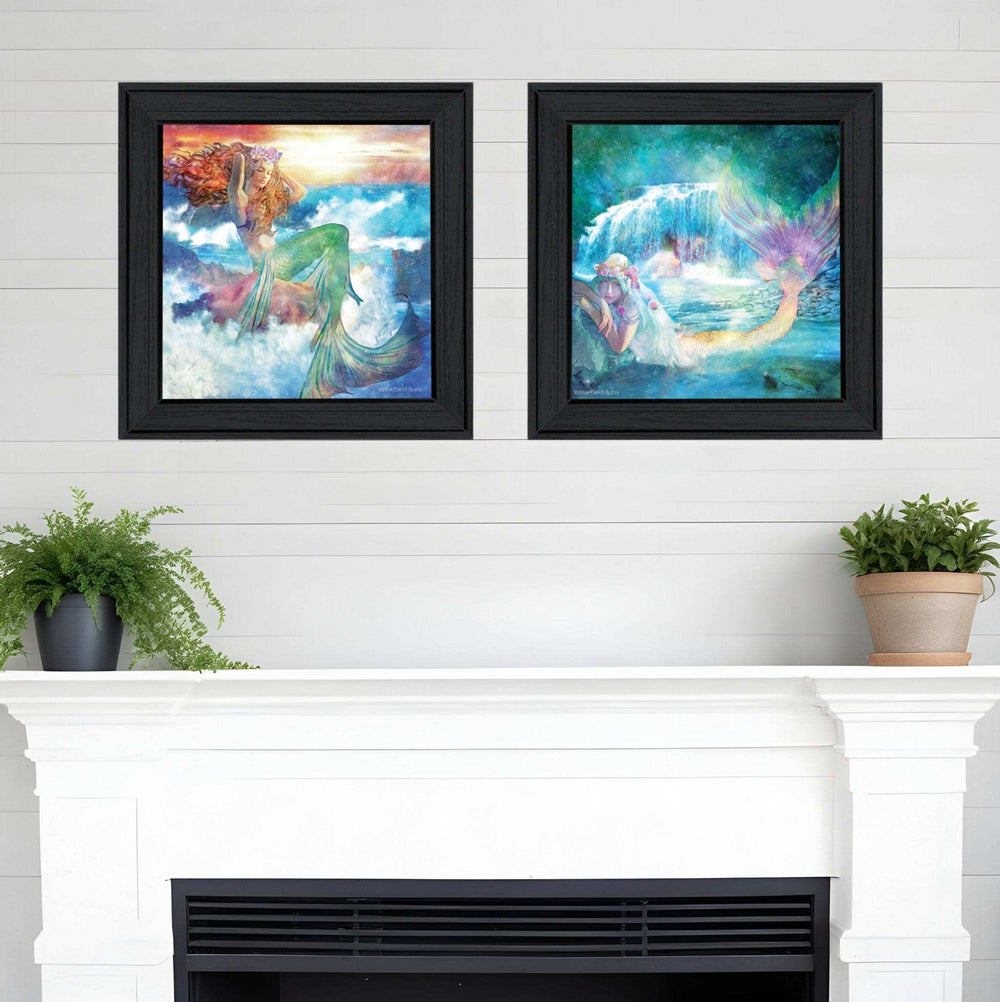 Set Of Two Mermaids 2 Black Framed Print Wall Art - Homeroots - Flyclothing LLC