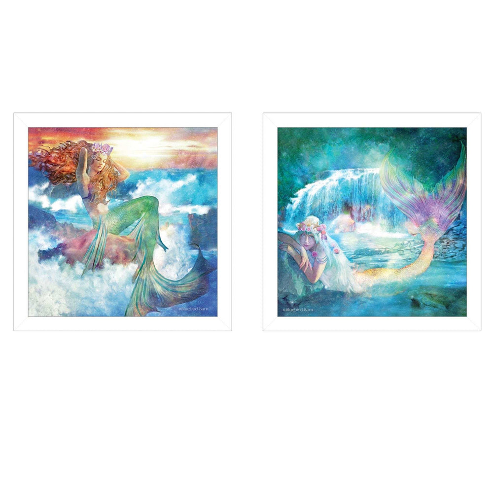Set Of Two Mermaids 3 White Framed Print Wall Art - Homeroots - Flyclothing LLC