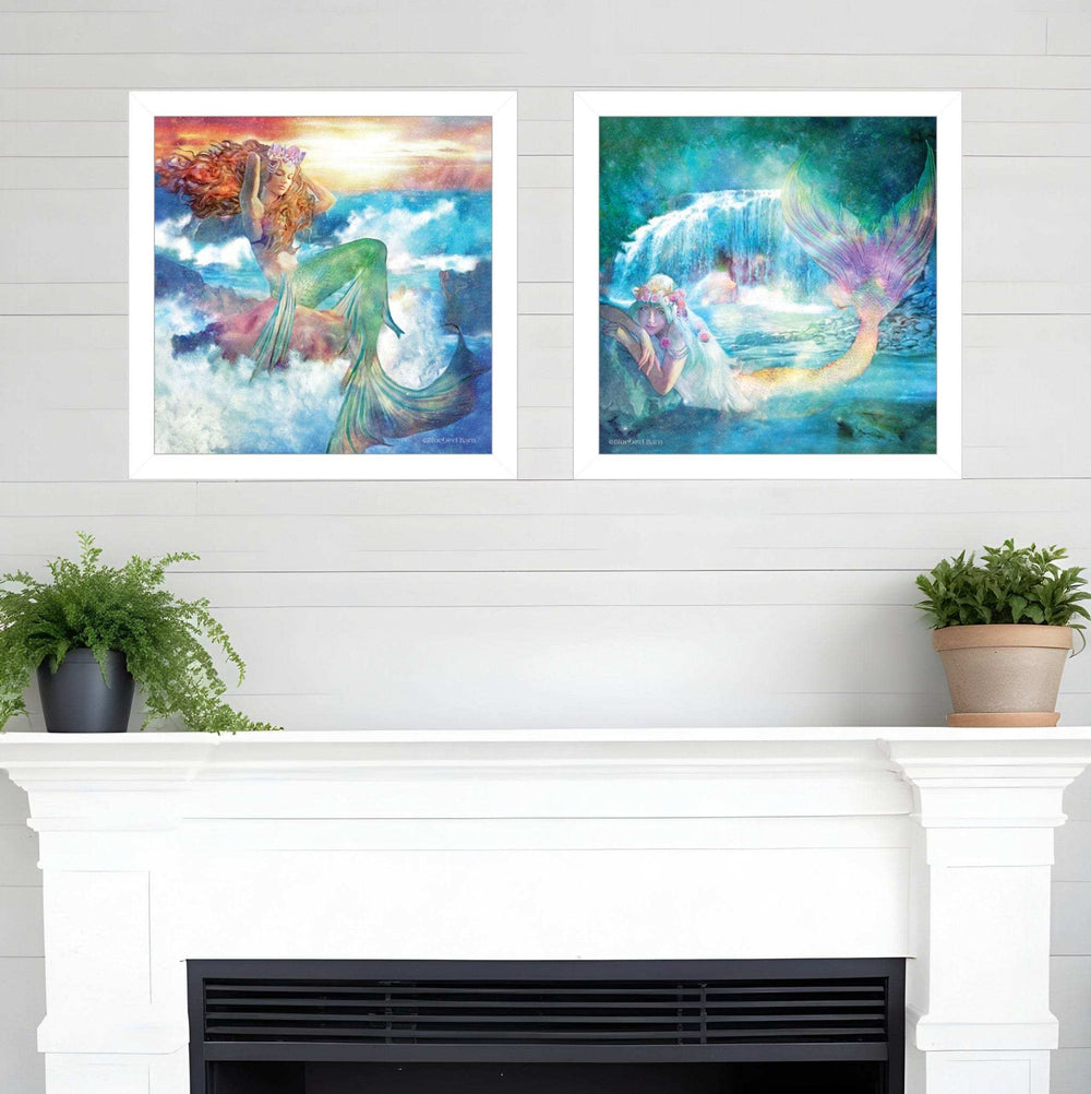 Set Of Two Mermaids 3 White Framed Print Wall Art - Homeroots - Flyclothing LLC