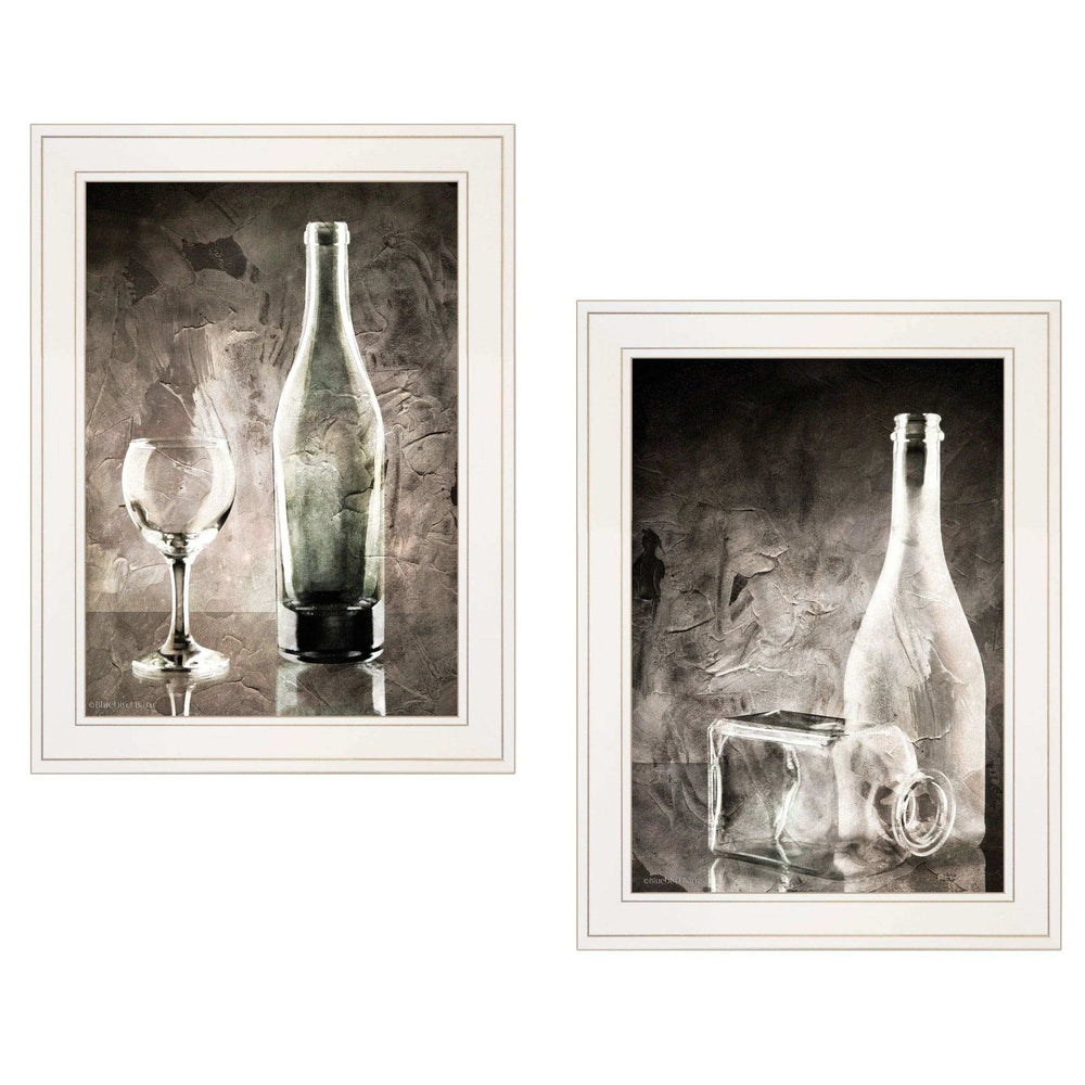Set Of Two Moody Gray Glassware Still Life 1 White Framed Print Kitchen Wall Art - Homeroots - Flyclothing LLC