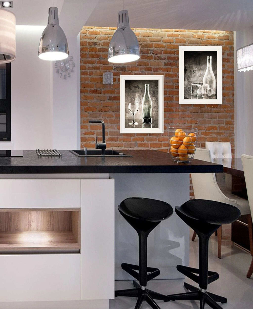 Set Of Two Moody Gray Glassware Still Life 1 White Framed Print Kitchen Wall Art - Homeroots - Flyclothing LLC