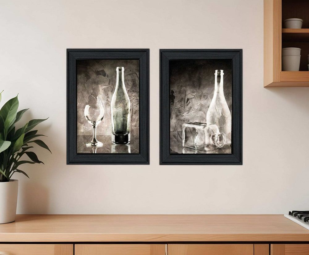 Set Of Two Moody Gray Glassware Still Life 2 Black Framed Print Kitchen Wall Art - Homeroots - Flyclothing LLC