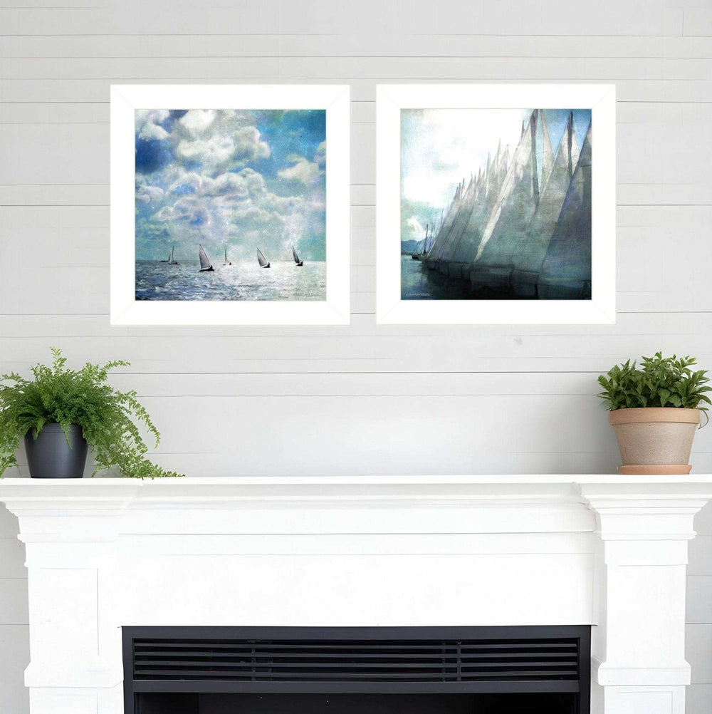 Set Of Two Sailboat Marina 1 White Framed Print Wall Art - Homeroots - Flyclothing LLC