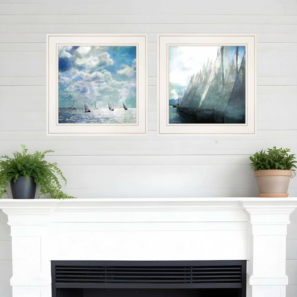 Set Of Two Sailboat Marina 2 White Framed Print Wall Art - Homeroots - Flyclothing LLC