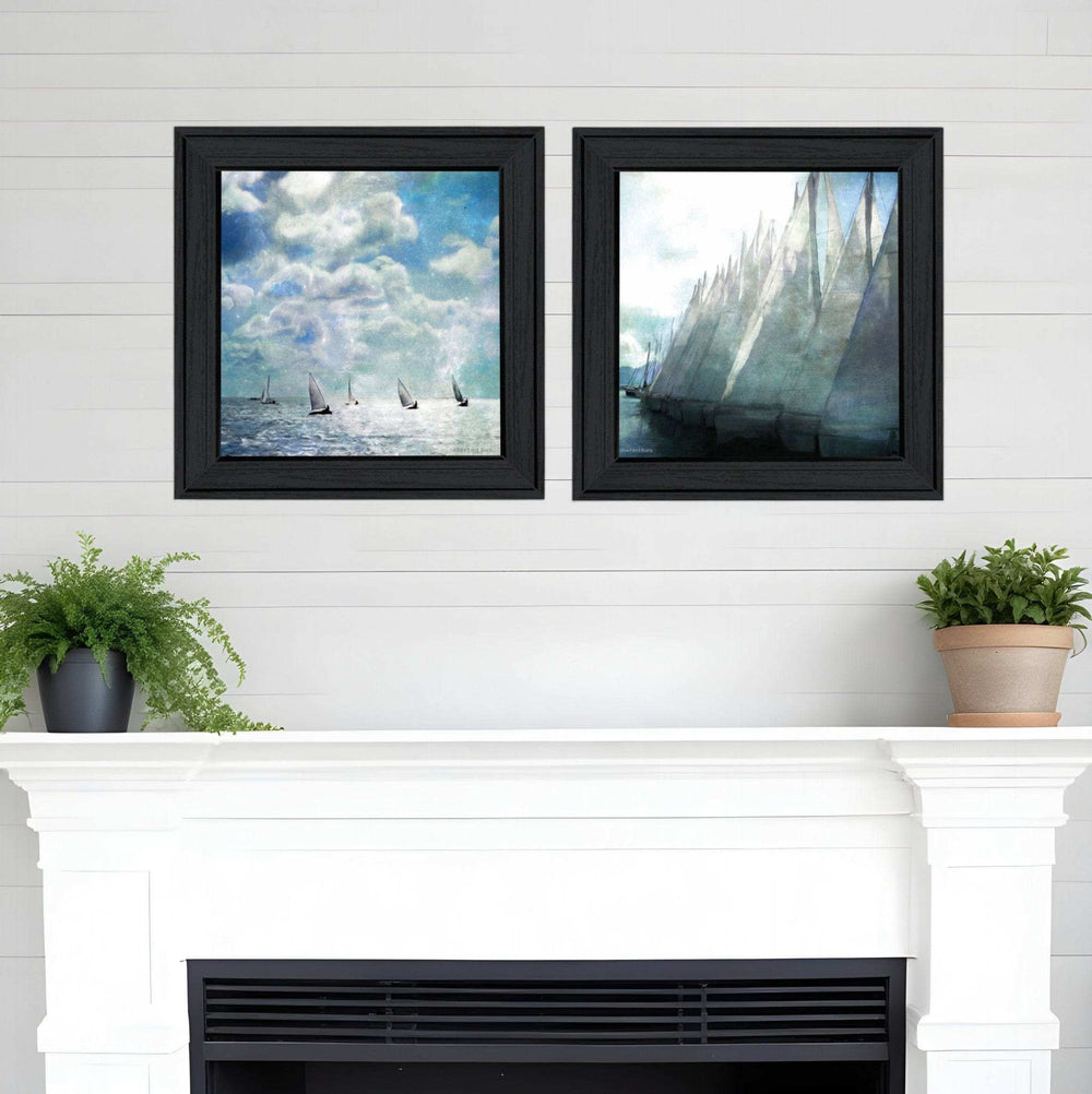 Set Of Two Sailboat Marina 3 Black Framed Print Wall Art - Homeroots - Flyclothing LLC