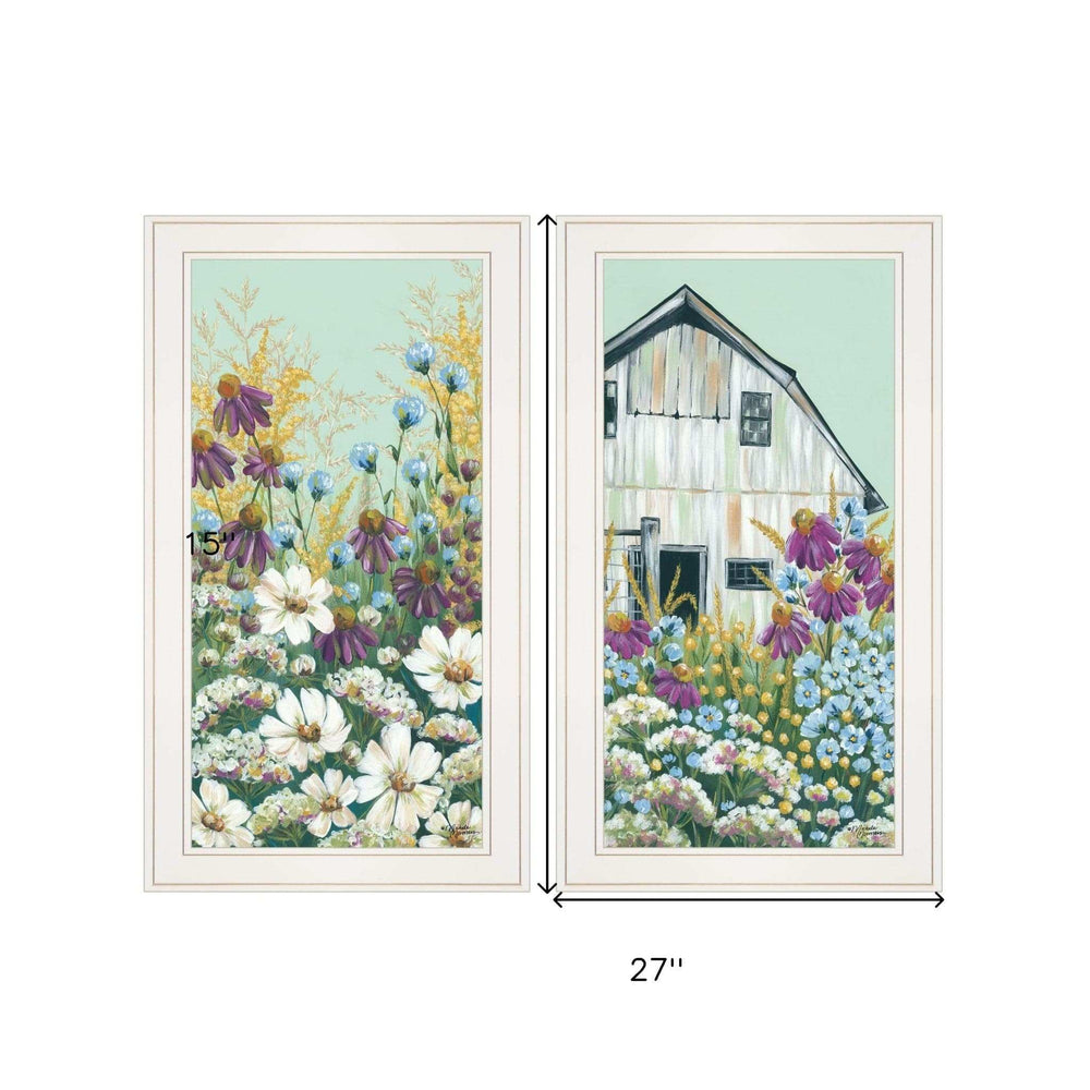 Set Of Two Floral Field 1 White Framed Print Wall Art - Homeroots - Flyclothing LLC