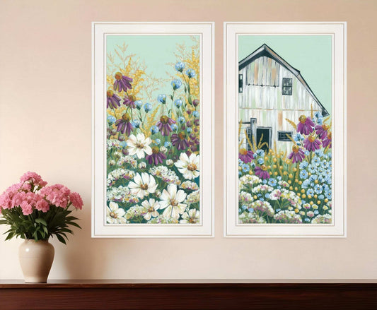 Set Of Two Floral Field 1 White Framed Print Wall Art - Homeroots - Flyclothing LLC