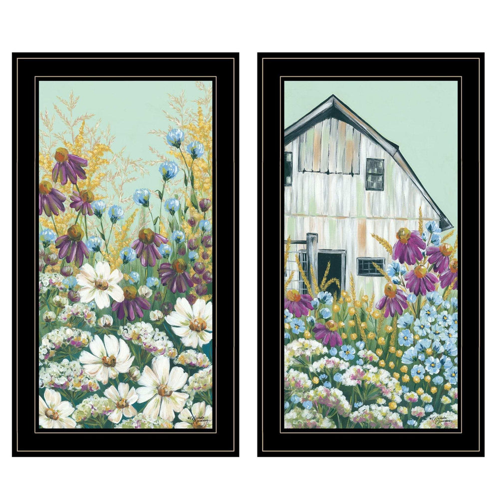 Set Of Two Floral Field 2 Black Framed Print Wall Art - Homeroots - Flyclothing LLC
