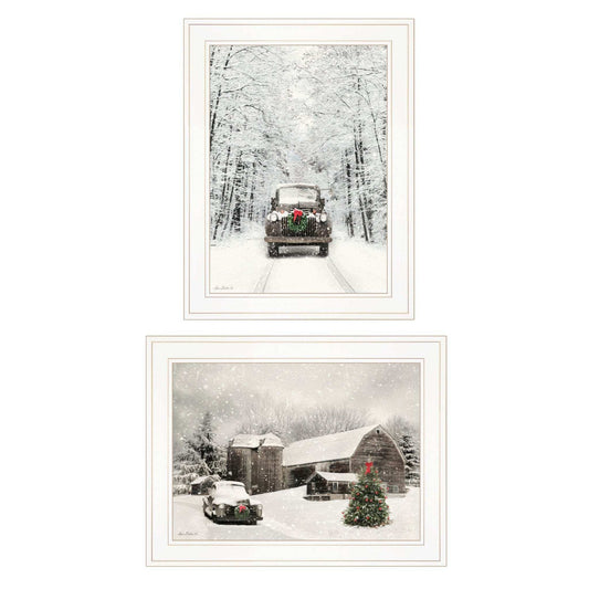 Set Of Two Antique Christmas 1 White Framed Print Wall Art - Homeroots - Flyclothing LLC