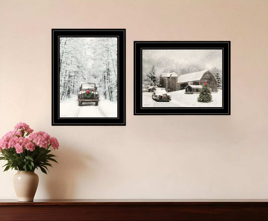 Set Of Two Antique Christmas 2 Black Framed Print Wall Art - Homeroots - Flyclothing LLC