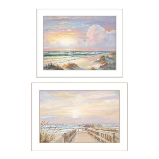 Set Of Two Sunrise Sunset 1 White Framed Print Wall Art - Homeroots - Flyclothing LLC