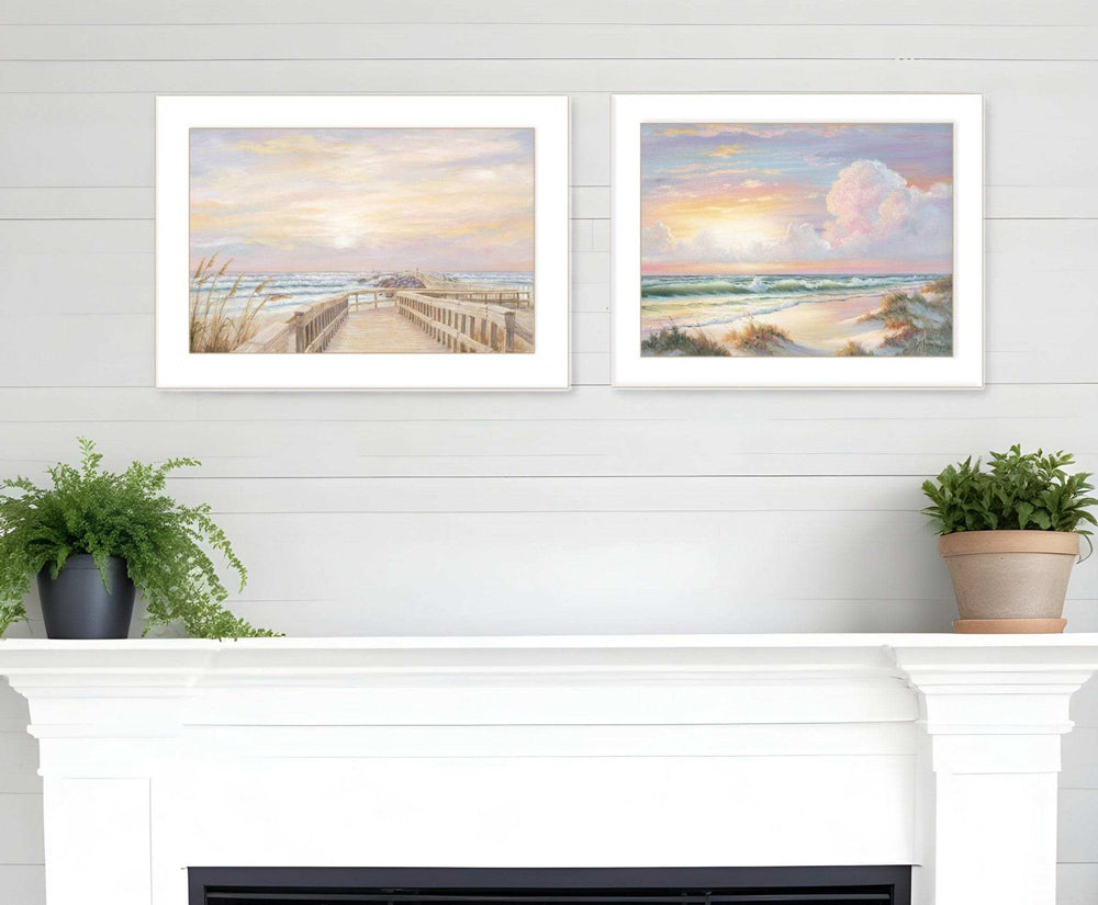 Set Of Two Sunrise Sunset 1 White Framed Print Wall Art - Homeroots - Flyclothing LLC
