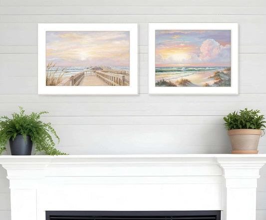 Set Of Two Sunrise Sunset 1 White Framed Print Wall Art - Homeroots - Flyclothing LLC