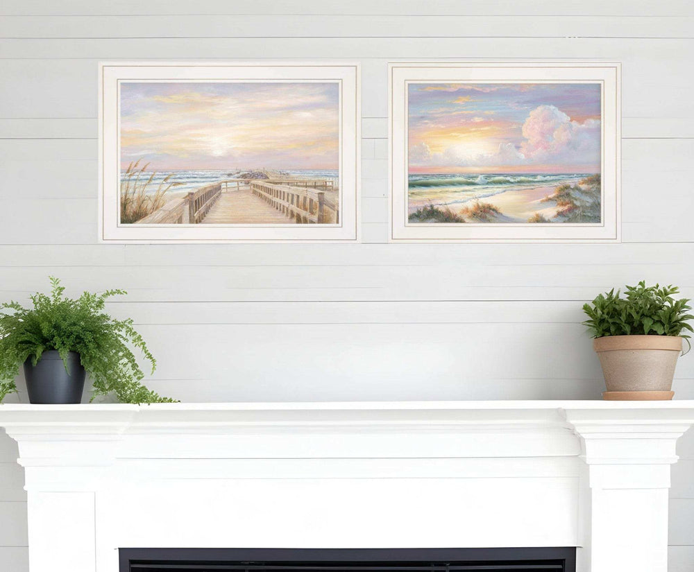 Set Of Two Sunrise Sunset 2 White Framed Print Wall Art - Homeroots - Flyclothing LLC