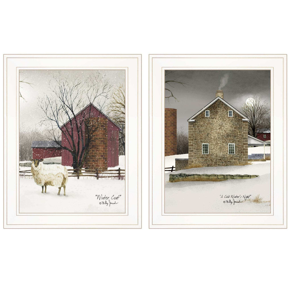 Set Of Two Cold Winter 1 White Framed Print Wall Art - Homeroots - Flyclothing LLC