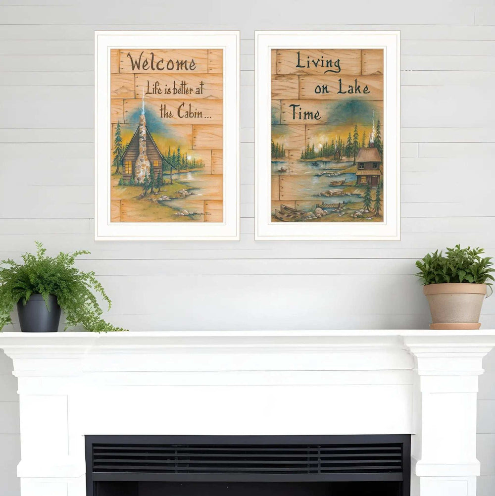 Set Of Two Living on the Lake 1 White Framed Print Wall Art - Homeroots - Flyclothing LLC