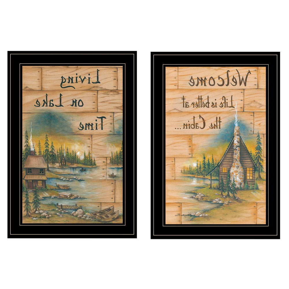 Set Of Two Living on the Lake 2 Black Framed Print Wall Art - Homeroots - Flyclothing LLC