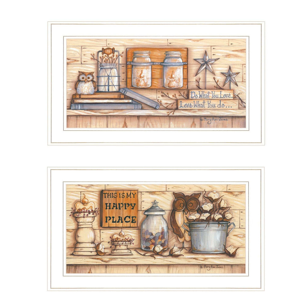 Set Of Two My Happy Place 1 White Framed Print Wall Art - Homeroots - Flyclothing LLC