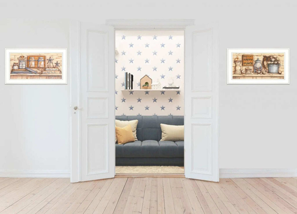 Set Of Two My Happy Place 1 White Framed Print Wall Art - Homeroots - Flyclothing LLC