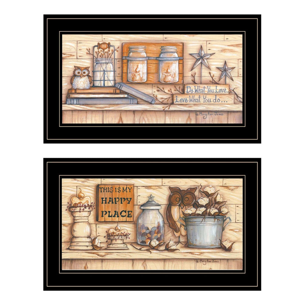 Set Of Two My Happy Place 2 Black Framed Print Wall Art - Homeroots - Flyclothing LLC