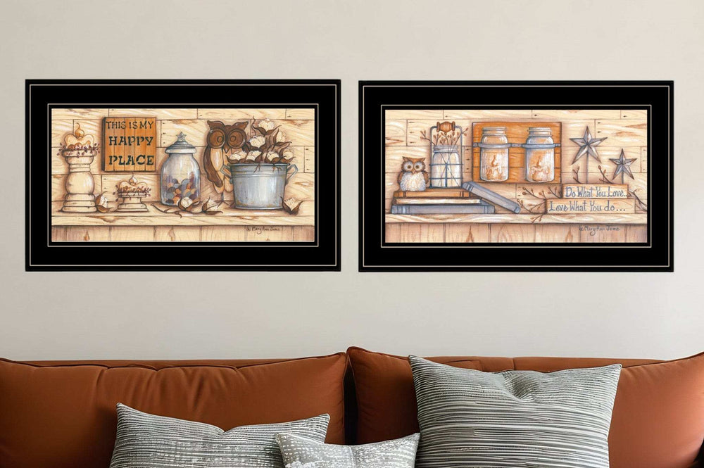 Set Of Two My Happy Place 2 Black Framed Print Wall Art - Homeroots - Flyclothing LLC