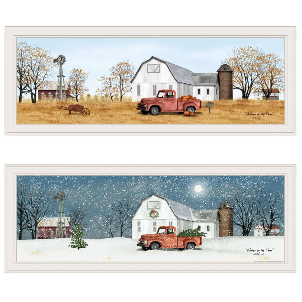 Set Of Two Autumn And Winter White Framed Print Wall Art - Homeroots - Flyclothing LLC