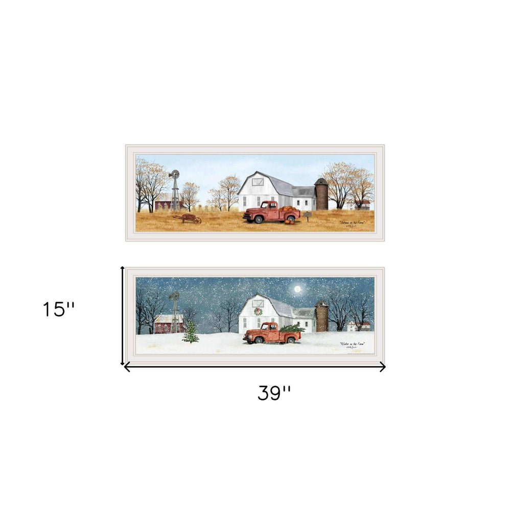 Set Of Two Autumn And Winter White Framed Print Wall Art - Homeroots - Flyclothing LLC