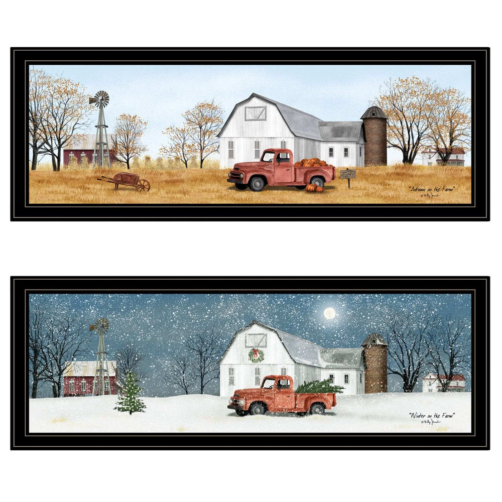 Set Of Two Billy Jacobs Seasonal Autumn or Winter Black Frame Black Framed Print Wall Art - Homeroots - Flyclothing LLC