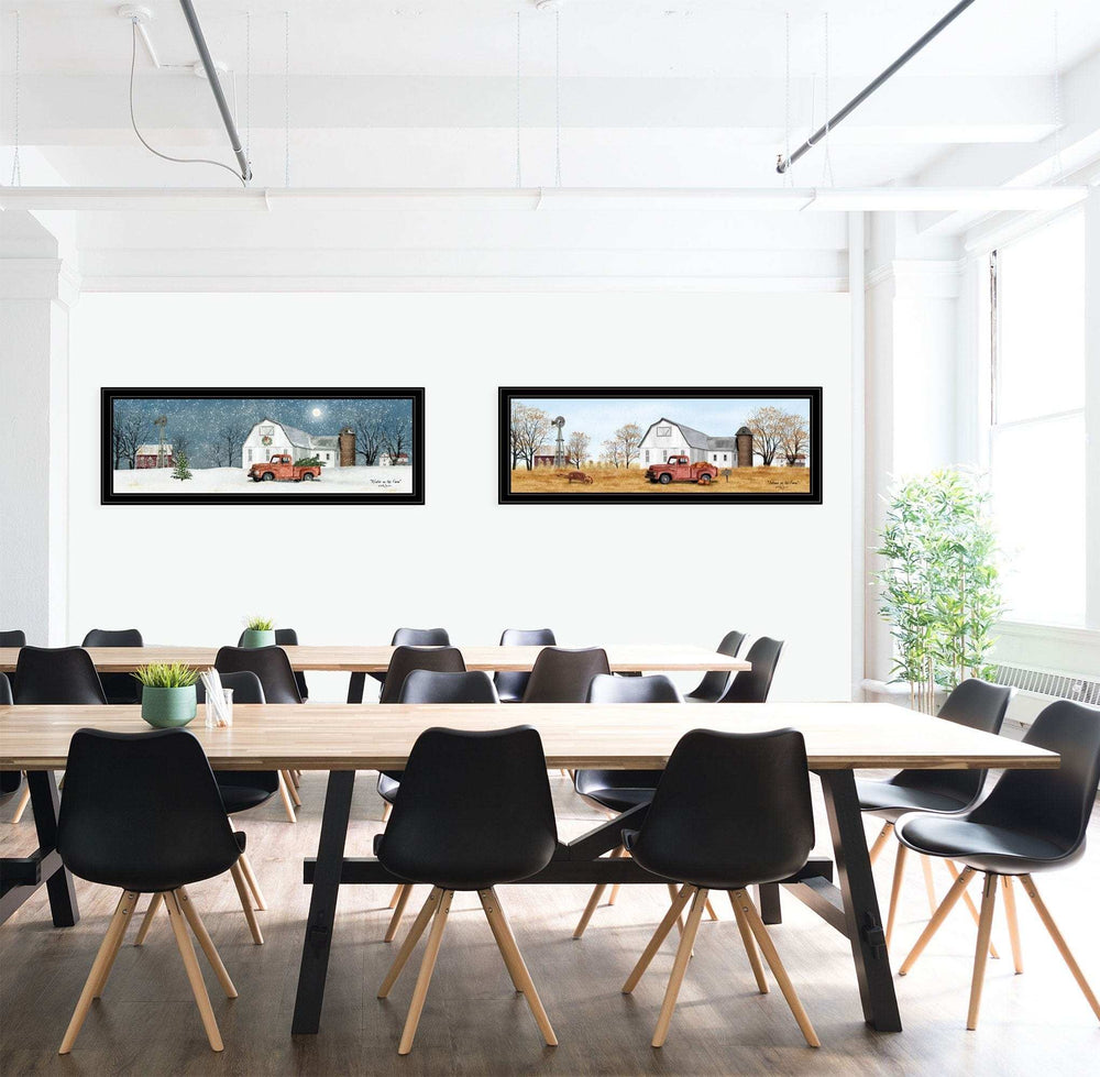 Set Of Two Billy Jacobs Seasonal Autumn or Winter Black Frame Black Framed Print Wall Art - Homeroots - Flyclothing LLC