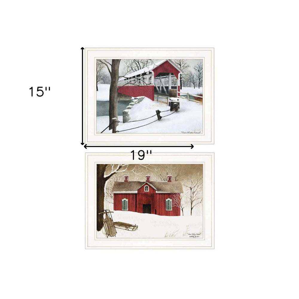 Set Of Two Winter Evening 1 White Framed Print Wall Art - Homeroots - Flyclothing LLC
