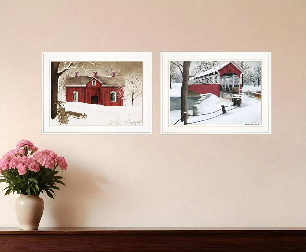 Set Of Two Winter Evening 1 White Framed Print Wall Art - Homeroots - Flyclothing LLC