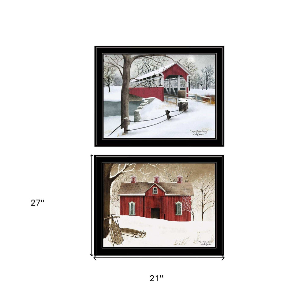 Set Of Two Crisp and New Fallen Snow 2 Black Framed Print Wall Art - Homeroots - Flyclothing LLC