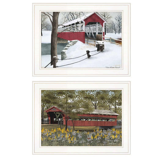 Set Of Two Covered Bridge Collection II 1 White Framed Print Wall Art - Homeroots - Flyclothing LLC