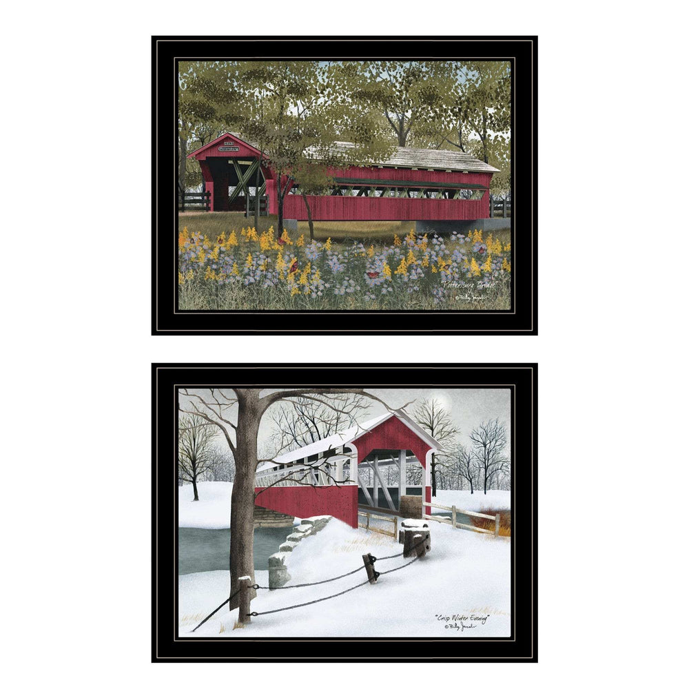 Set Of Two Covered Bridge Collection II 2 Black Framed Print Wall Art - Homeroots - Flyclothing LLC