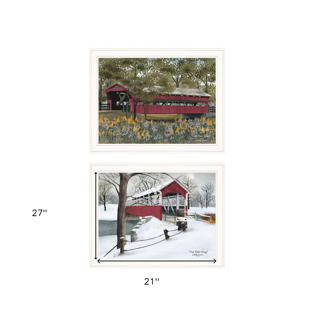 Set Of Two Covered Bridge Collection III White Framed Print Wall Art - Homeroots - Flyclothing LLC