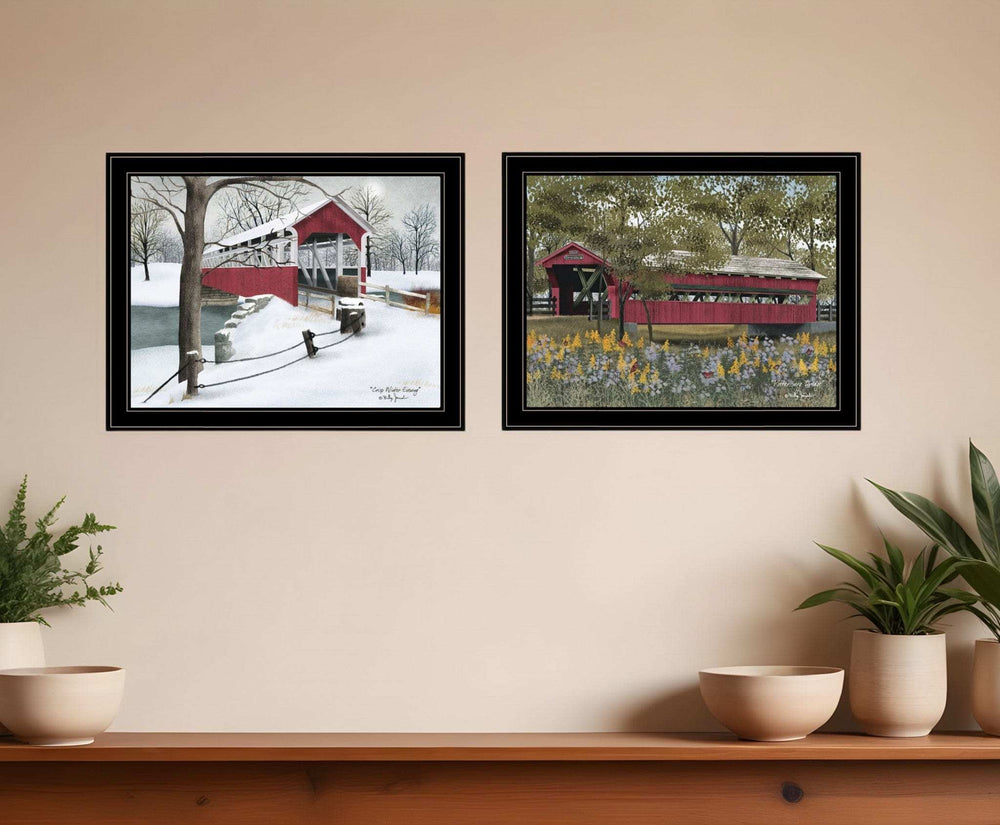 Set Of Two Billy Jacobs Covered Bridge Collection III Black Framed Print Wall Art - Homeroots - Flyclothing LLC
