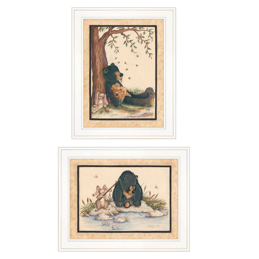 Set Of Two Gone Fishing 1 White Framed Print Wall Art - Homeroots - Flyclothing LLC