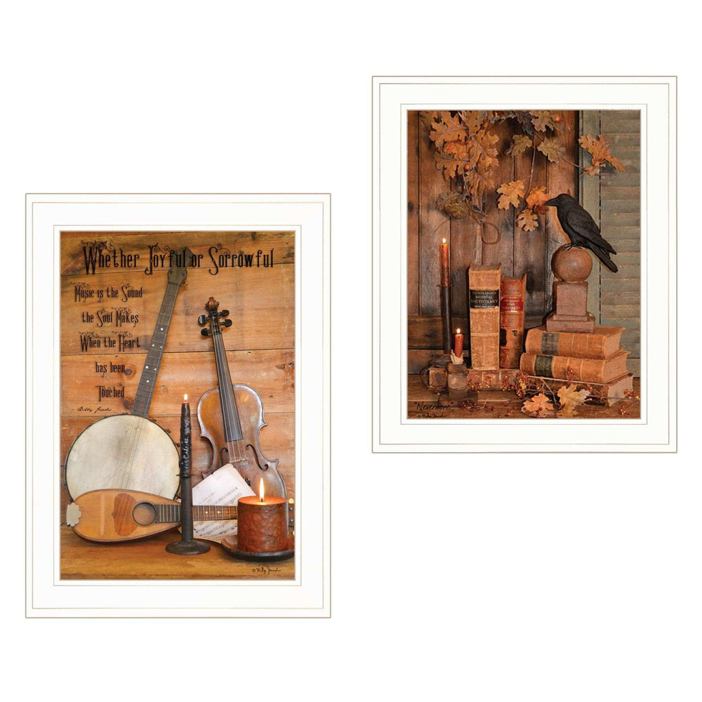Set Of Two Music or Nevermore 1 White Framed Print Wall Art - Homeroots - Flyclothing LLC