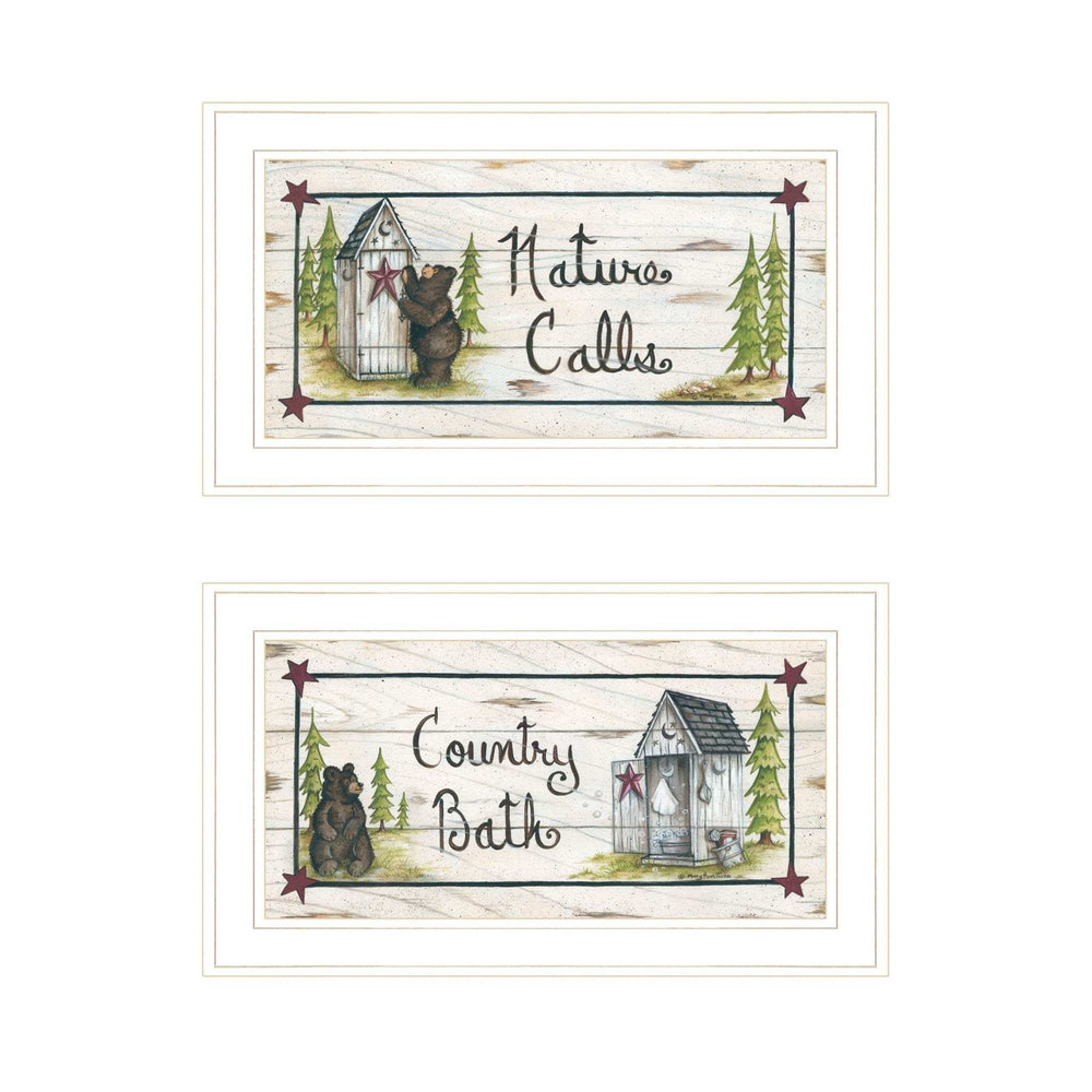 Set Of Two Nature Calls 1 White Framed Print Bathroom Wall Art - Homeroots - Flyclothing LLC