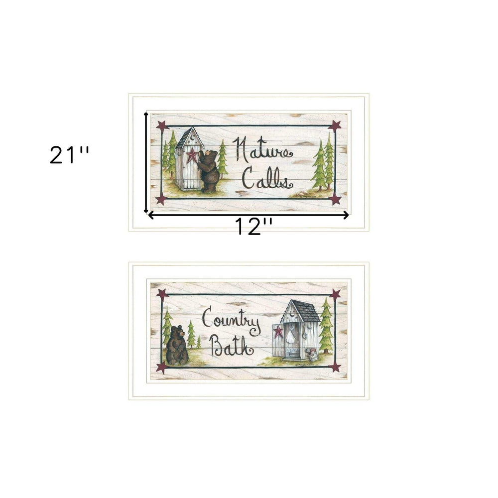 Set Of Two Nature Calls 1 White Framed Print Bathroom Wall Art - Homeroots - Flyclothing LLC