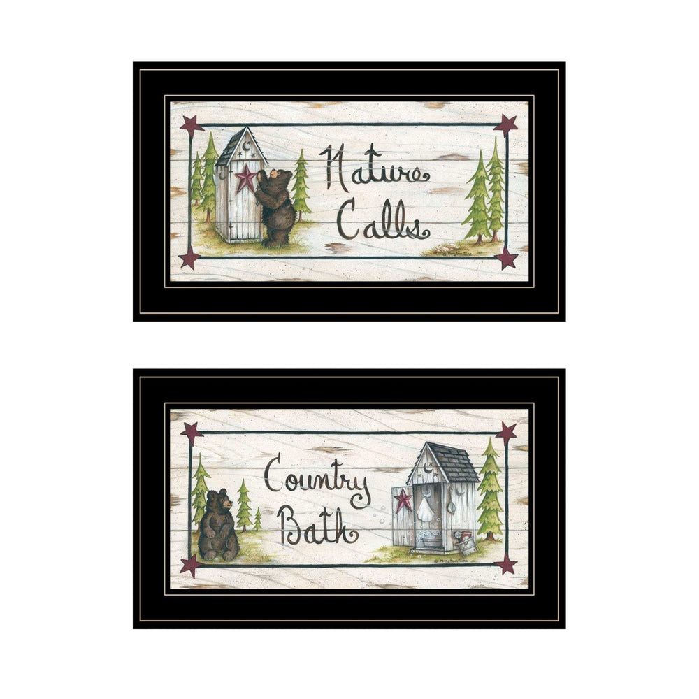 Set Of Two Nature Calls 2 Black Framed Print Bathroom Wall Art - Homeroots - Flyclothing LLC