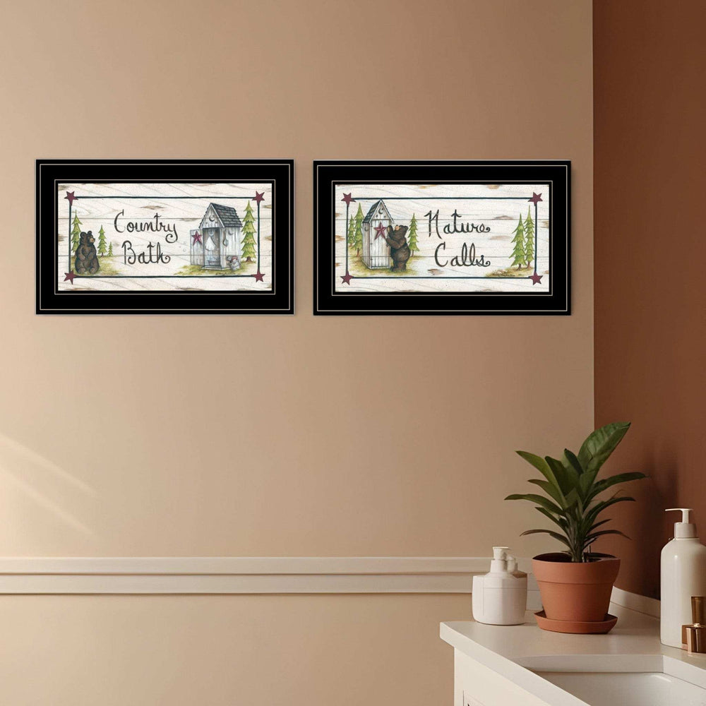 Set Of Two Nature Calls 2 Black Framed Print Bathroom Wall Art - Homeroots - Flyclothing LLC