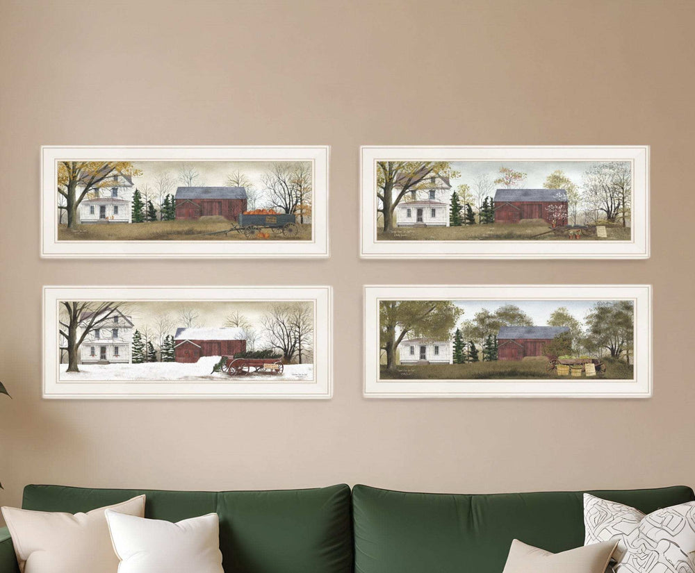 Set Of Four Seasons on the Farm White Framed Prints Wall Art - Homeroots - Flyclothing LLC
