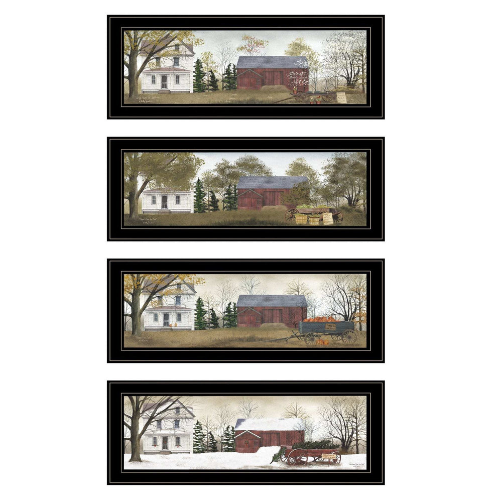 Set Of Four Seasons on the Farm Black Framed Print Wall Art - Homeroots - Flyclothing LLC