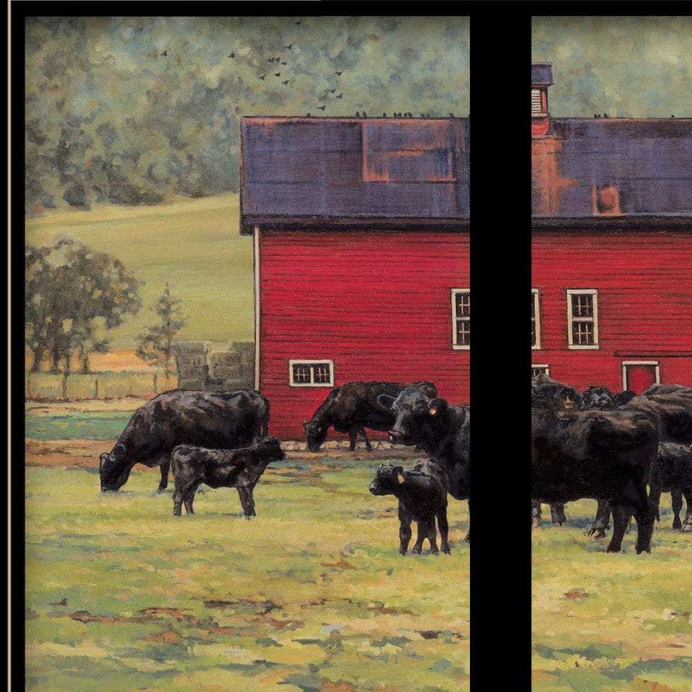 By the Red Barn Herd of Angus 2 Black Framed Print Wall Art - Homeroots - Flyclothing LLC