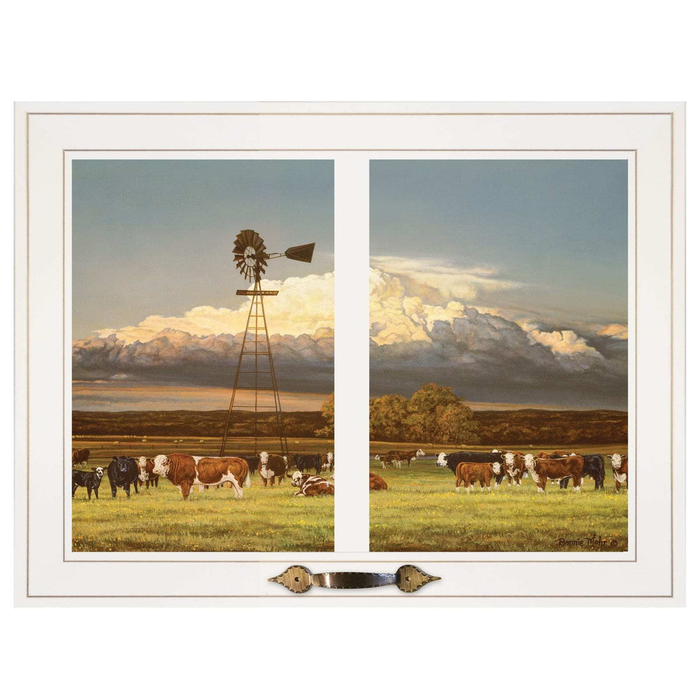 Summer Pastures Holstein cows with windmill 1 White Framed Print Wall Art - Homeroots - Flyclothing LLC