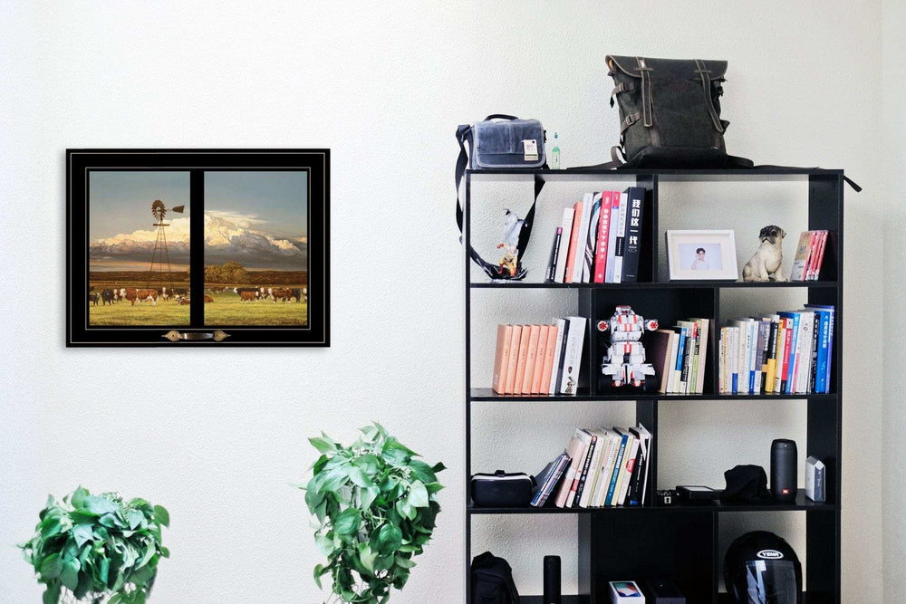 Summer Pastures Holstein cows with windmill 2 Black Framed Print Wall Art - Homeroots - Flyclothing LLC