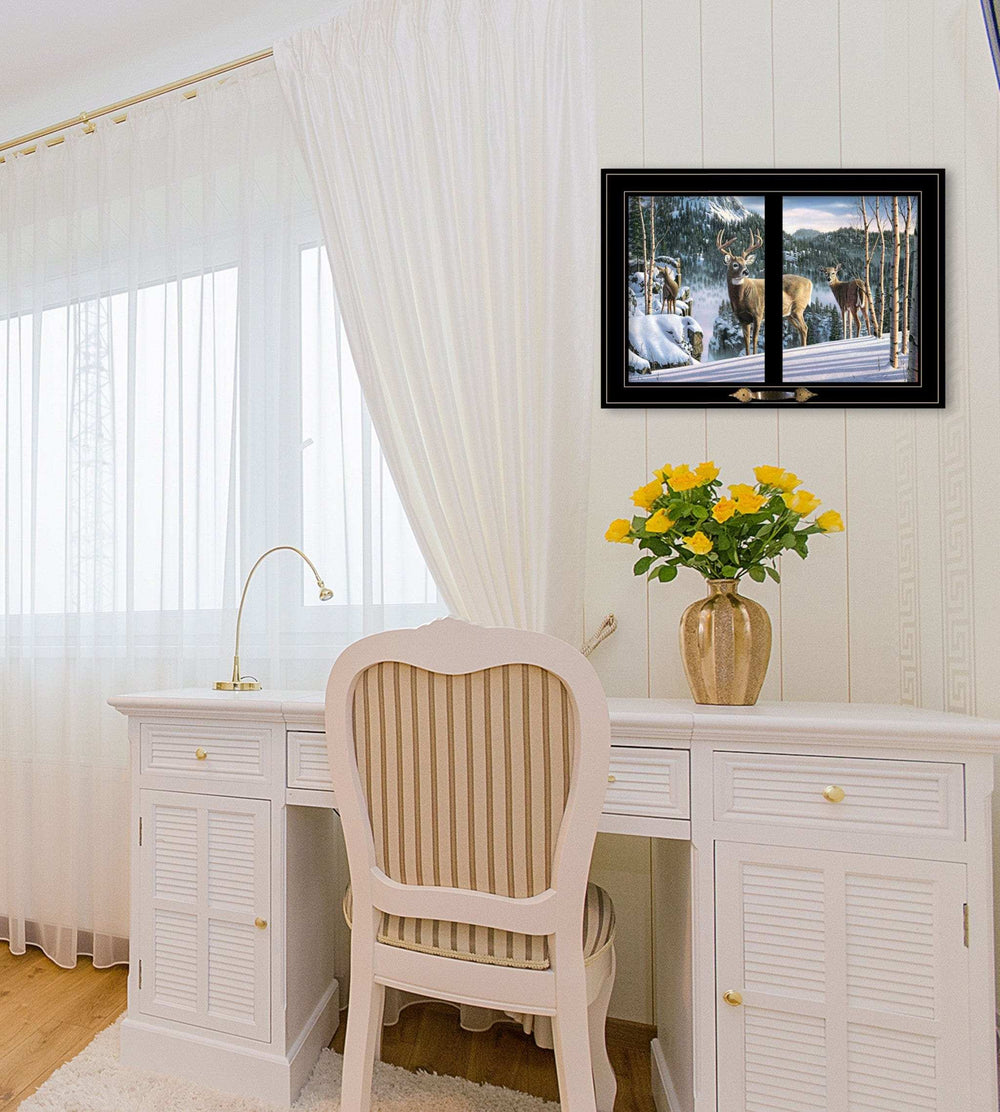 Morning View Deer 4 Black Framed Print Wall Art - Homeroots - Flyclothing LLC