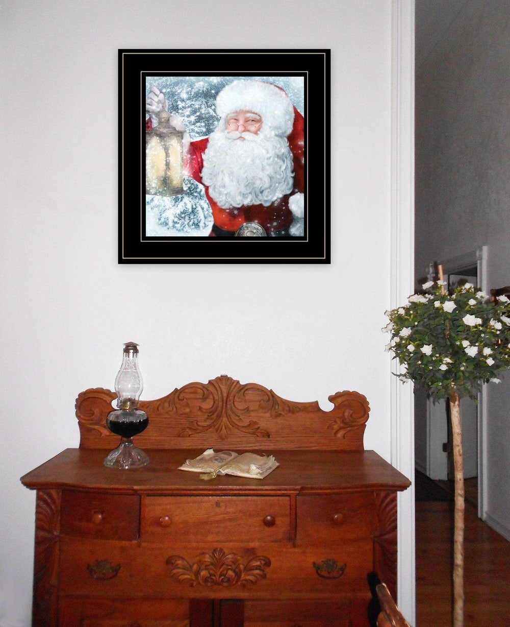 Santa with Lantern 2 Black Framed Print Wall Art - Homeroots - Flyclothing LLC